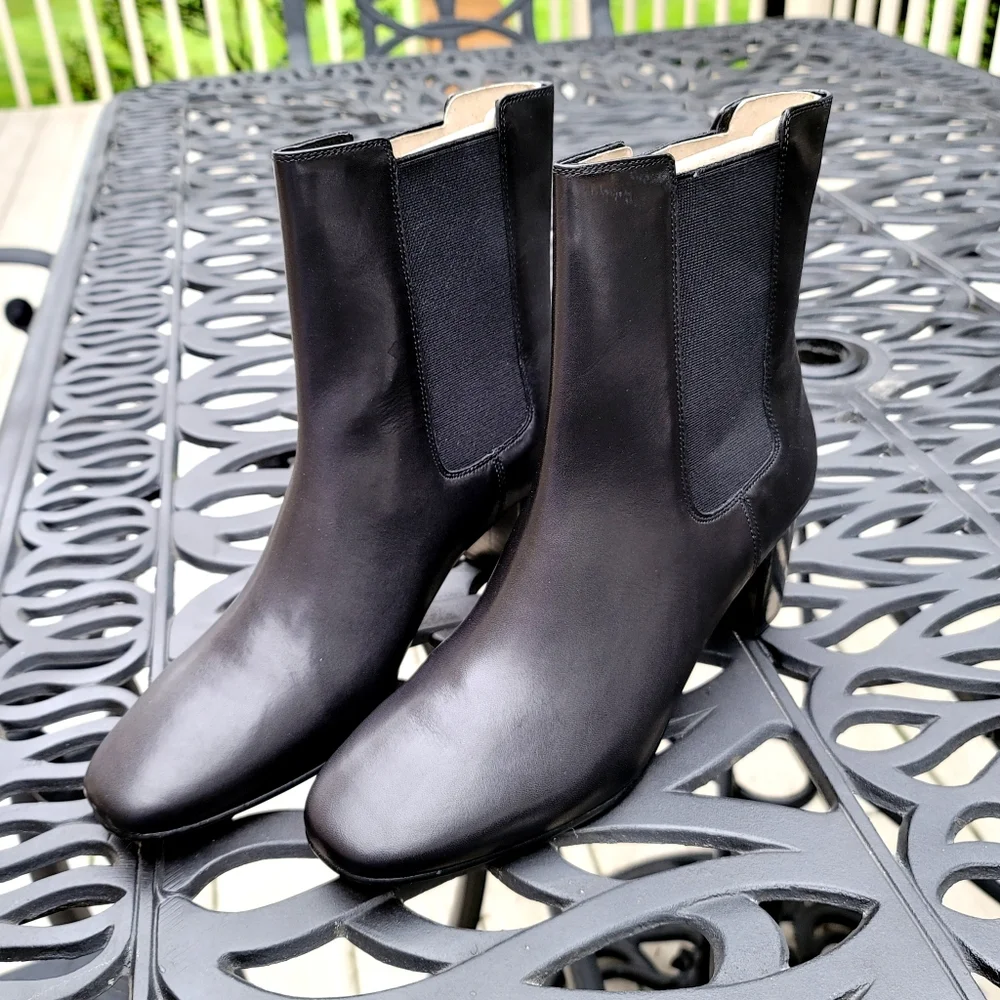 New! J. Crew Sz 8 Willa Leather Stacked-Heel Boots Black Shoes in box